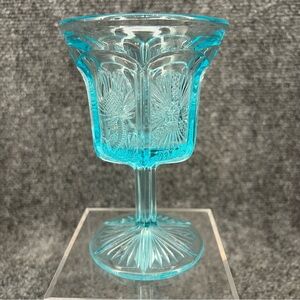 Vintage LG Wright / St. Clair Paneled Thistle Aqua Blue Glass Wine Goblet